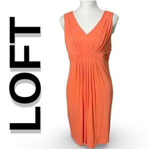 LOFT Ann Taylor Coral Color W/ Shimmer, Pleated Front & Back, Lightweight Dress